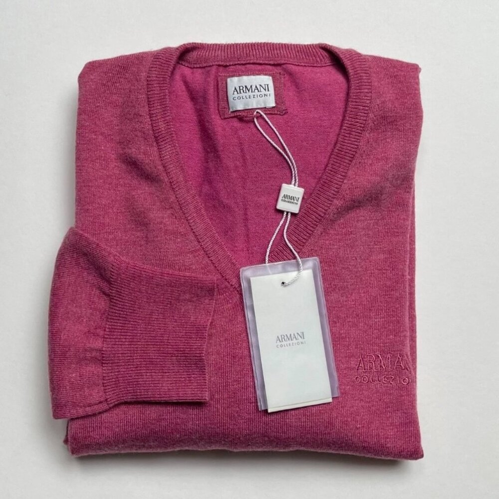 New Armani Collezioni Pink V neck Sweater